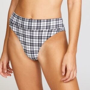 NEW RVCA Womens Uptown High Rise Plaid Bikini Bottoms Size Large